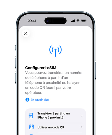 iPhone Air, face avant, fonctionnalité Configurer le service cellulaire en cours d’utilisation transférant un numéro de téléphone avec une eSIM en toute simplicité