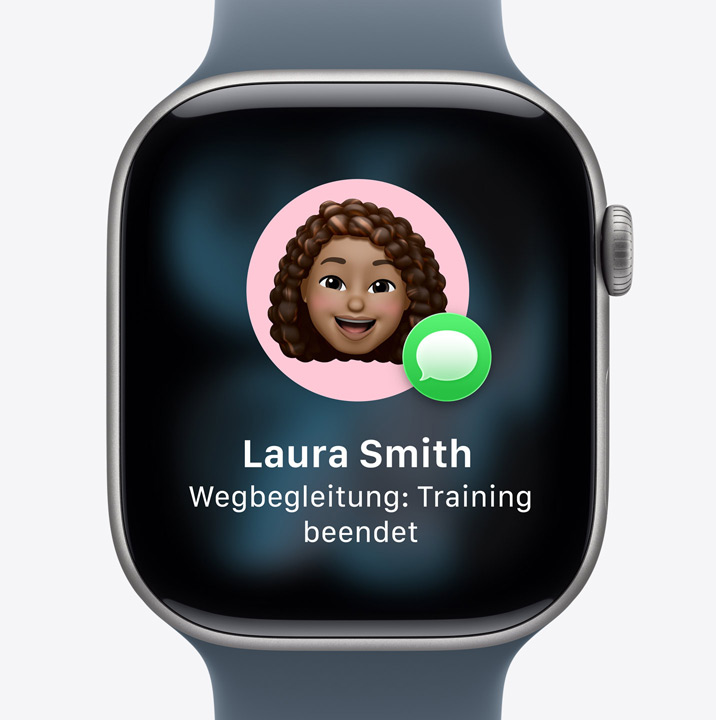 Apple Watch Series 11, Anzeige der Wegbegleitung, Mitteilung, dass eine befreundete Person ihr Training beendet hat.
