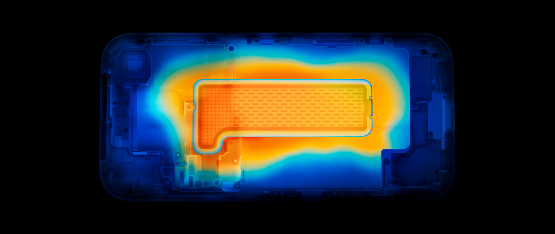 Vue interne de la chambre à vapeur de l’iPhone 17 Pro