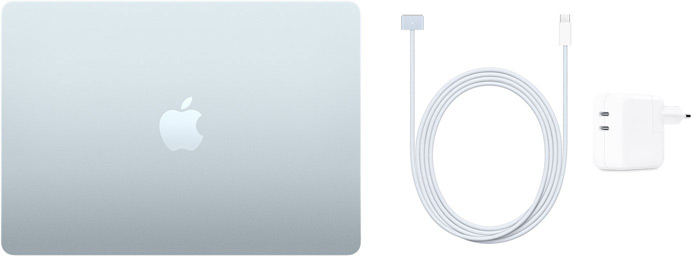 13" MacBook Air med USB-C-til-MagSafe 3-kabel og 30-watts USB-C-lader