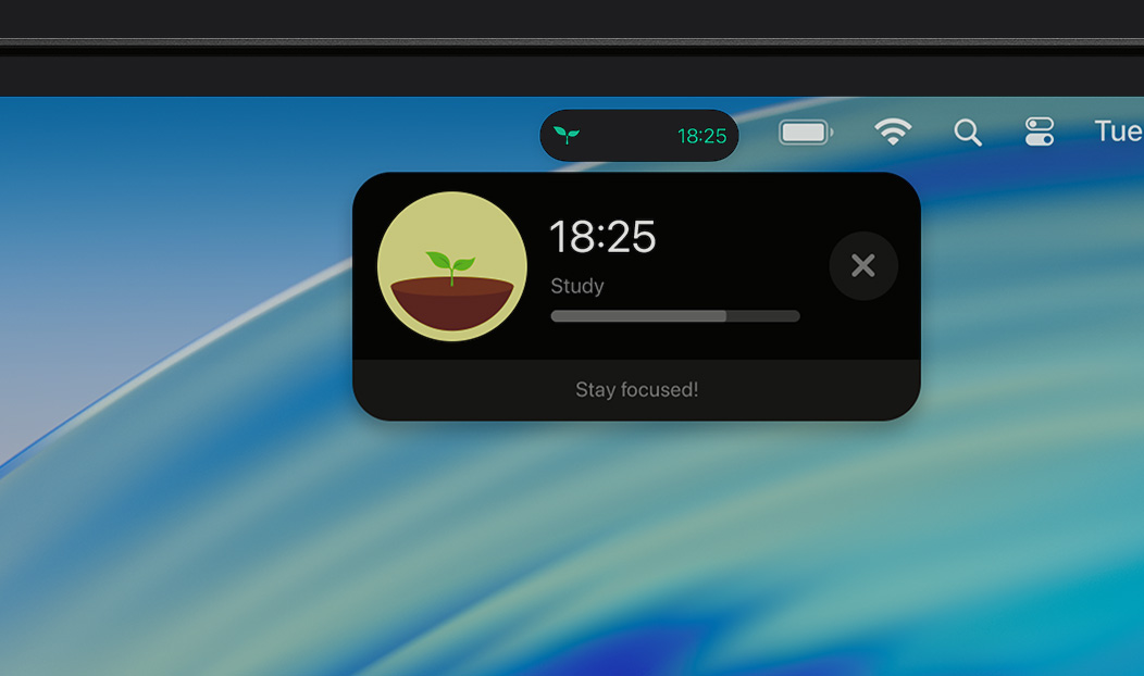 MacBook Pro, การแจ้งเตือนจากกิจกรรมสดแสดงแอป Forest