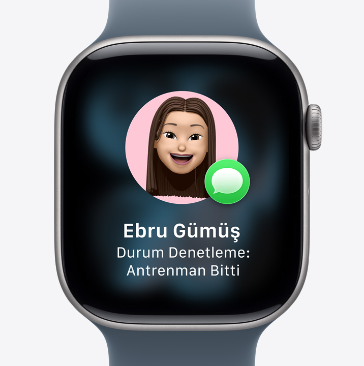 Apple Watch Series 11, Durum Denetleme istemi, bir arkadaşın antrenmanını bitirdiğini gösteren bildirim.