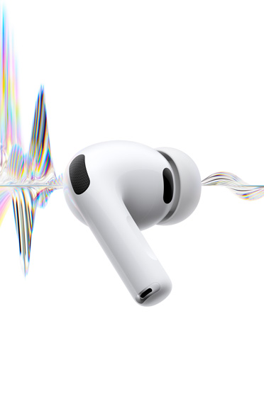 AirPods Pro 3 i hvid med støjreducerende mikrofon, silikoneprop og kort stav