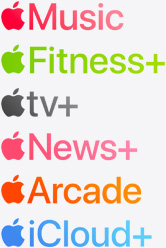 Apple Music, Apple Fitness+, Apple TV+, Apple News+, Apple Arcade and iCloud+ app icons
