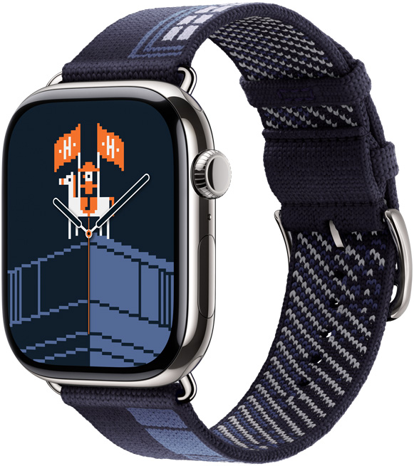 Apple Watch Hermès Series 11, caja de titanio, color plata, carátula y correa Faubourg Party