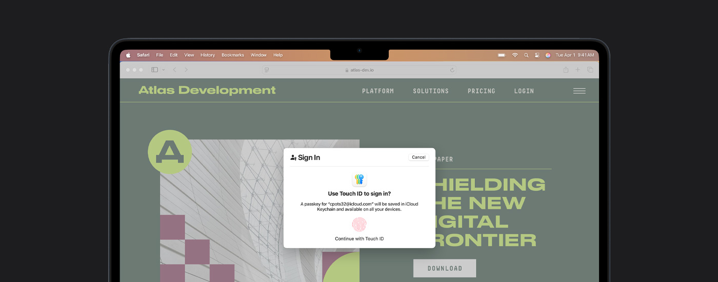 Touch ID window on a Mac screen. Behind the window is a presentation.