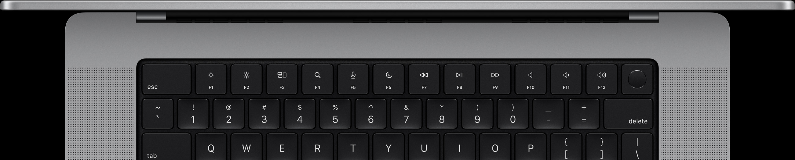 A top-down view of a Mac keyboard.