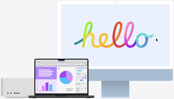 A Mac Studio, a MacBook, and an iMac.