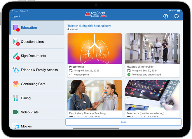  Software met Epic MyChart Bedside.