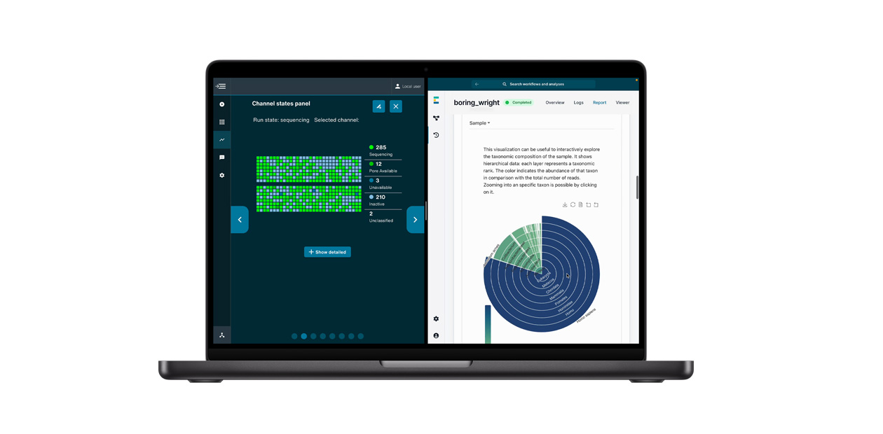 Een MacBook met daarop de DNA-sequentie-app van Oxford Nanopore.