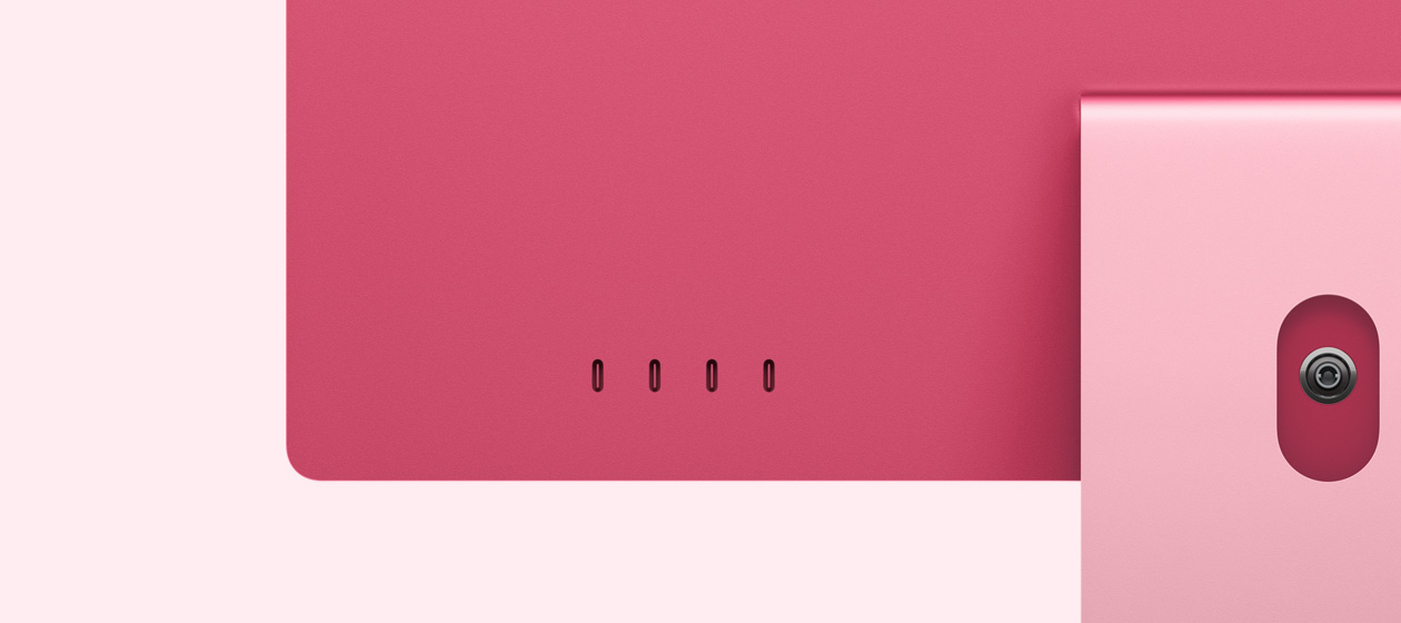 Roosa iMac tagantvaates, mis näitab nelja USB‑C liidest