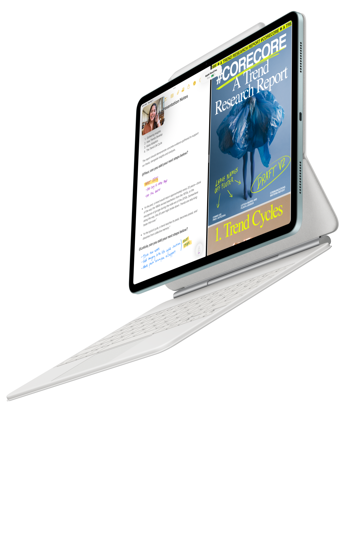 iPad Air przyłączony do klawiatury Magic Keyboard do iPada Air i do Apple Pencil Pro