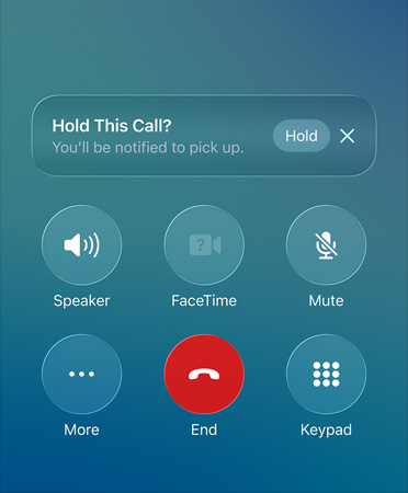 iPhone app showing Hold Assist feature in use