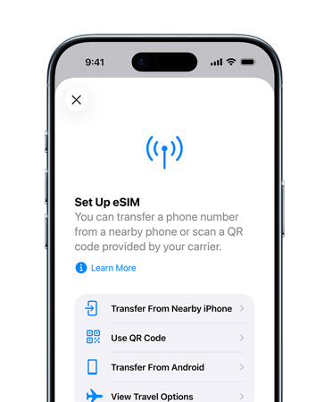 iPhone Air, front exterior, using the Set Up Cellular feature to easily transfer a phone number with eSIM