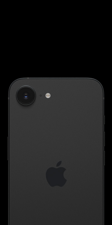 iPhone Air in Space Black finish, back exterior showcasing Fusion camera system, 2-in-1 lens, flash and microphone