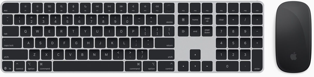 Magic Keyboardi ja Magic Mouse'i ülaltvaade.