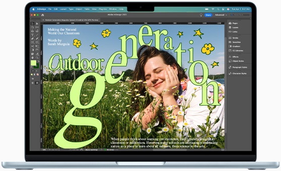 MacBook Air exibindo um projeto do Adobe InDesign