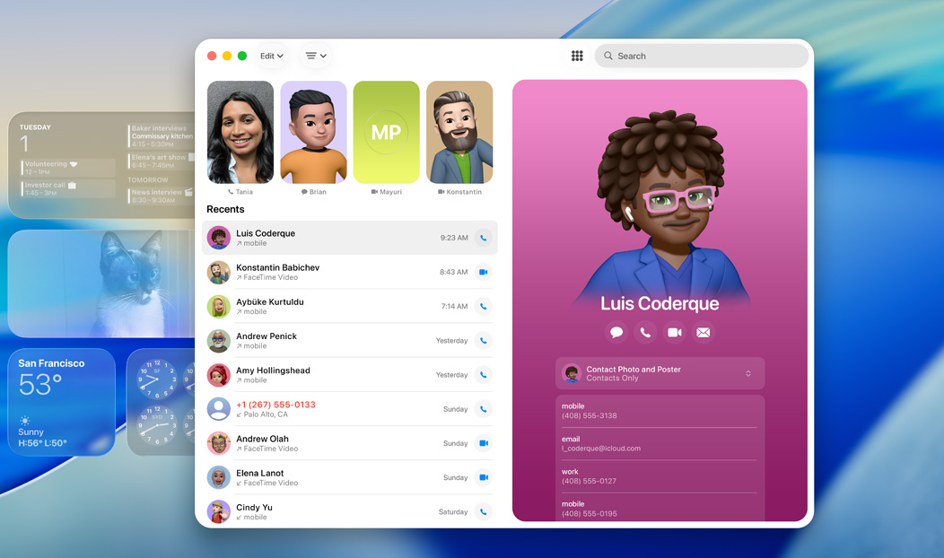 Macbook Pro, otvorena aplikacija Telefon, kontakt prikazan iz nedavnog poziva