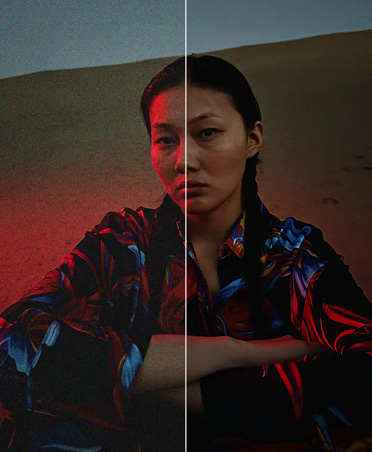 ภาพถ่ายที่แบ่งออกเป็นสองส่วนของผู้หญิงบนเนินทรายยามค่ำคืน, เครื่องมือ Denoise