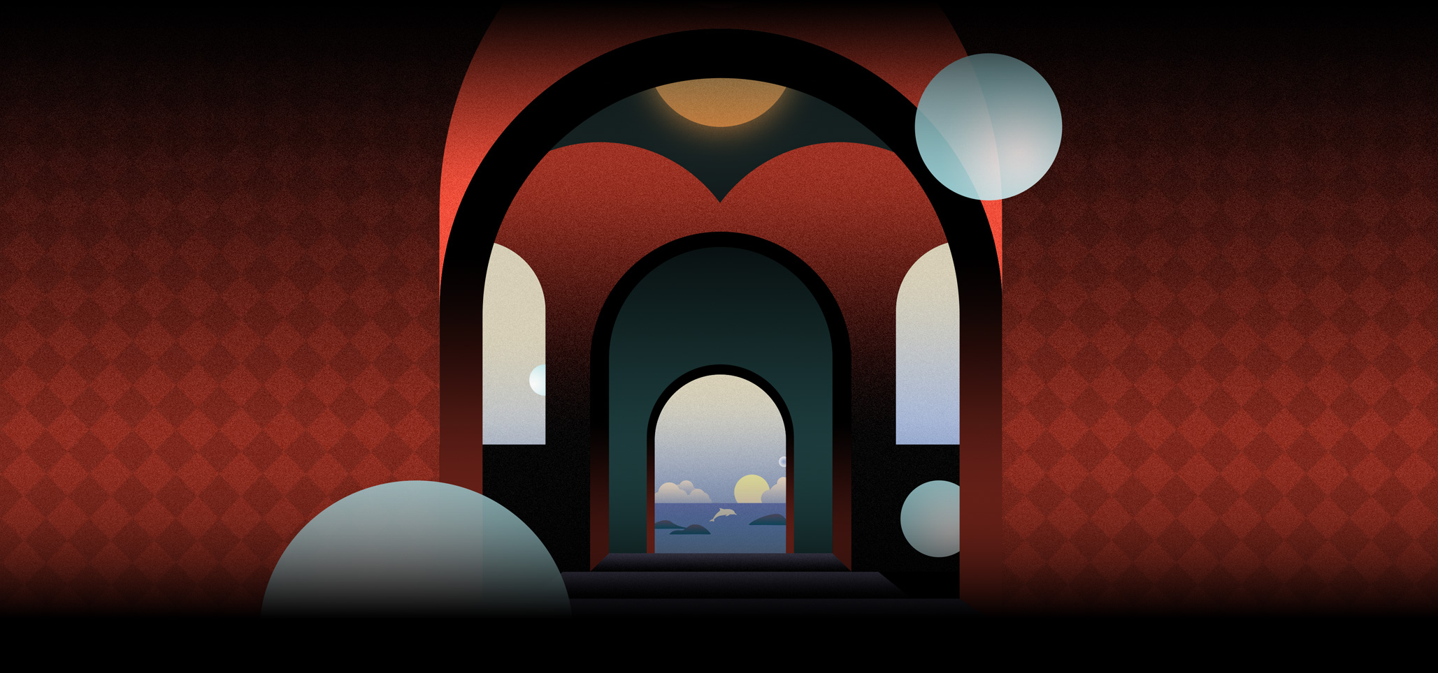 ภาพวาดประกอบของภายในอาคารที่มีสไตล์เฉพาะตัว